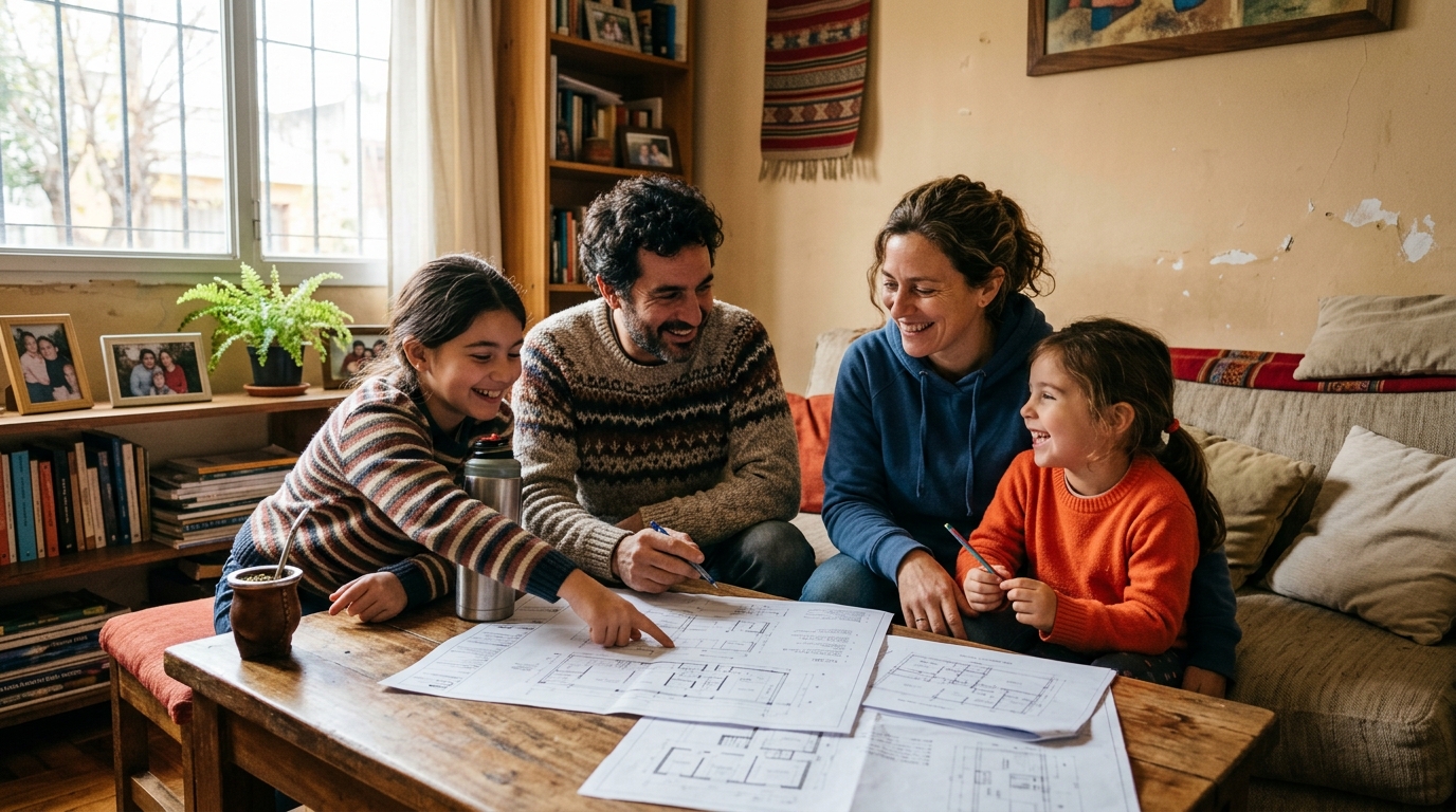 Familia remodelando su casa